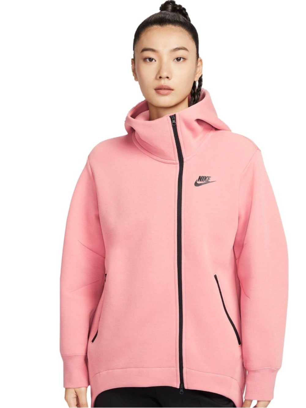Nike Women's Sportswear Tech Fleece Jacket Oversized Hoodie Pink XL